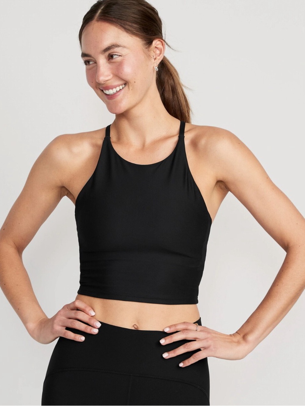 🩷 Old Navy Longline Sports Bra Black Women's Strappy Crop Tank Top